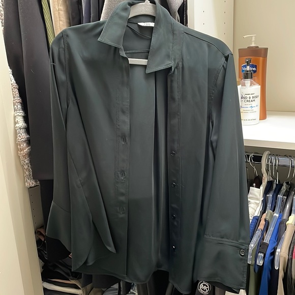 Zaria Ruched Button Top Dark Green